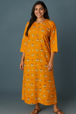 Prodip Creation Women Nighty with Robe(Yellow)