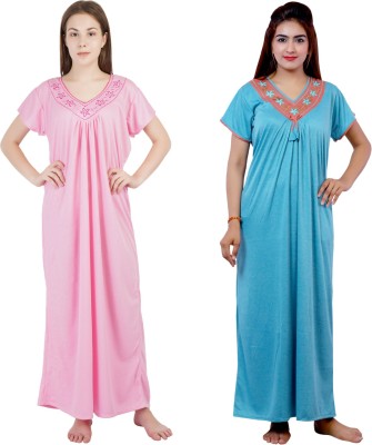 NACNO Women Nighty(Pink, Blue)