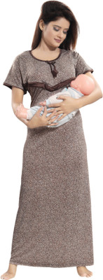 SHOPPING STATION Women Maternity/Nursing Nighty(Brown)