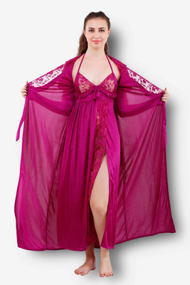 DreamBe Women Nighty with Robe(Purple)