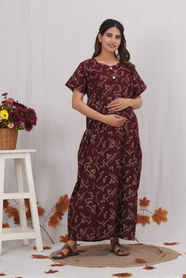 Vardhana Women Maternity/Nursing Nighty(Maroon)