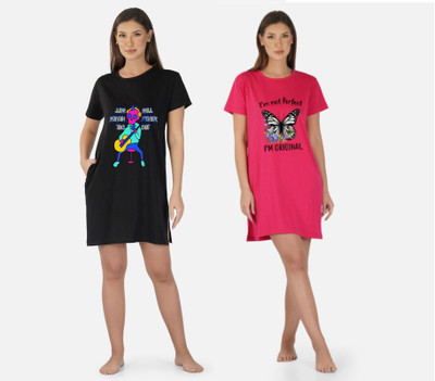 DreamBe Women Nightshirts(Pink, Black)