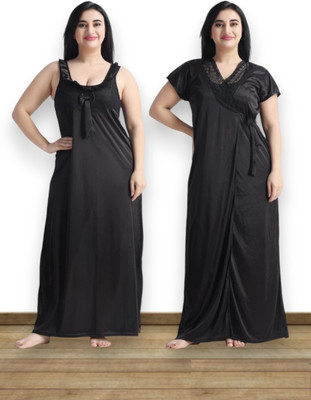 Nw Naughty Wish Women Nighty with Robe(Black)