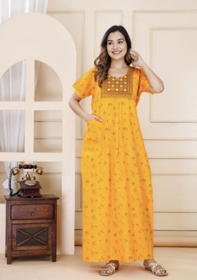 DEEPALI CREATION Women Nighty(Yellow)