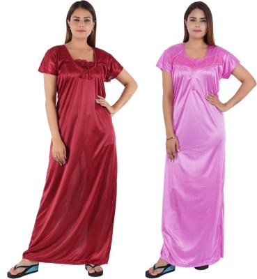 Hypex Women Nighty(Pink, Maroon)