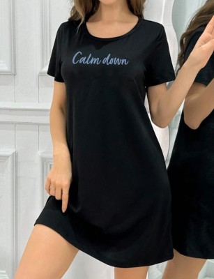 Calm Down Women Nighty(Black)