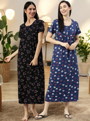 Kryptic Women Nightdress(Black, Dark Blue)