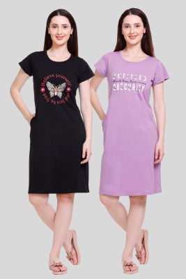 White Moon Women Nighty(Black, Purple)