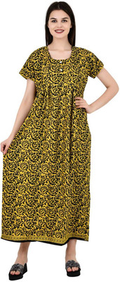 LDHSATI Women Nighty(Yellow, Black)