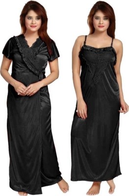 HR creation Women Nighty with Robe(Black)