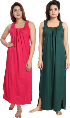 INNER BEATS Women Nighty Set(Pink, Green)