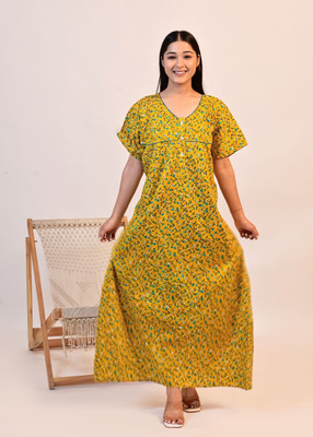 PAL CLOTHING Women Nighty(Yellow)