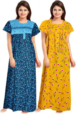 PVR Women Nighty(Blue, Yellow)