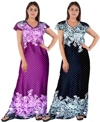 Hans Craft And Creation Women Nighty(Purple, Black)