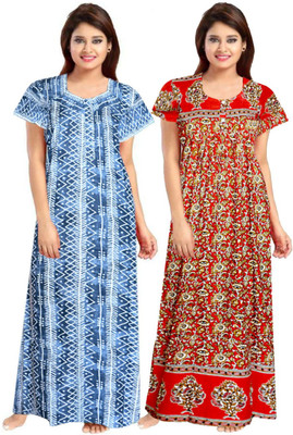 Savicreation Women Nighty(Blue, Red)