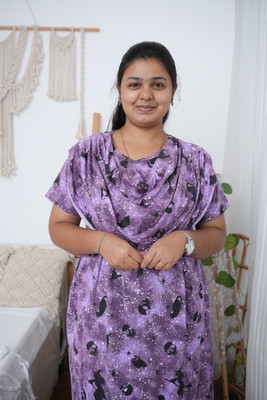 Mayaval Women Maternity/Nursing Nighty(Blue)
