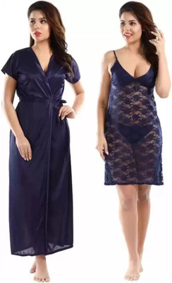 flimsy Women Nighty with Robe(Blue)