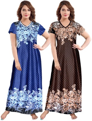 Parth Fashion Women Nighty(Blue, Brown)