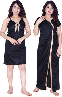 plus5 Women Nighty with Robe(Black)
