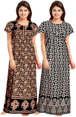 Savicreation Women Nighty Set(Brown, Black)