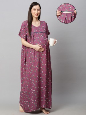 MomToBe Women Maternity/Nursing Nighty(Purple)