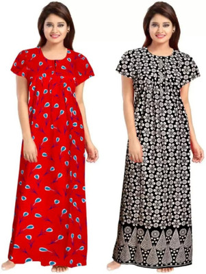 Mithitashu Women Nighty(Red, Black)
