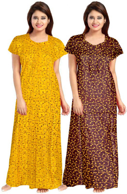 Savicreation Women Nighty Set(Yellow, Brown)