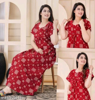 yarendra export Women Nighty(Maroon)