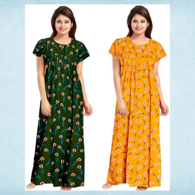 DreamBe Women Nighty(Green, Yellow)