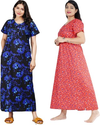 Wristy Women Nighty Set(Dark Blue, Red)