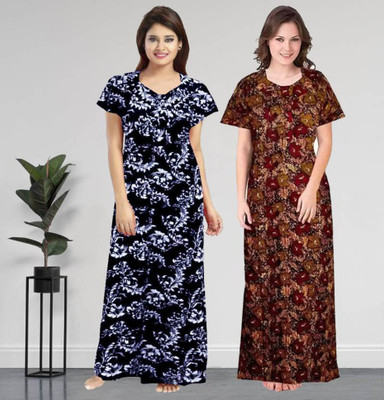 Savicreation Women Nighty(Multicolor)