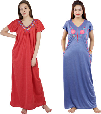 NACNO Women Nighty(Red, Blue)