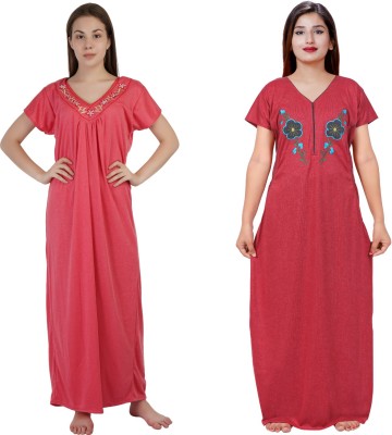 NACNO Women Nighty(Red, Maroon)