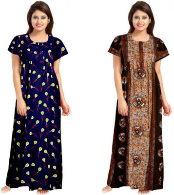 DreamBe Women Nighty(Brown, Blue)