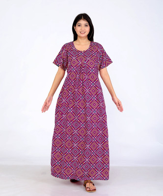 Ravi Gold Print Women Nighty(Red)