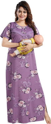 SHOPPING STATION Women Maternity/Nursing Nighty(Purple)
