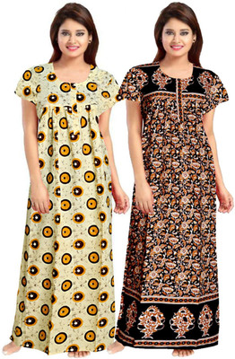 PINK CITY MART Women Nighty(Yellow, Black)