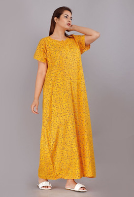 Saicreation Women Nighty(Yellow)