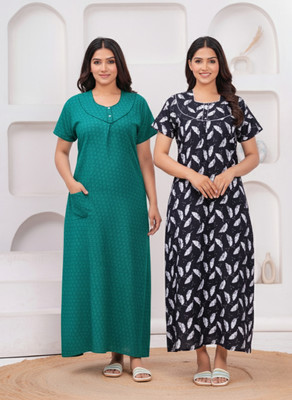 Gentle Touch Women Nighty(Black, Green)