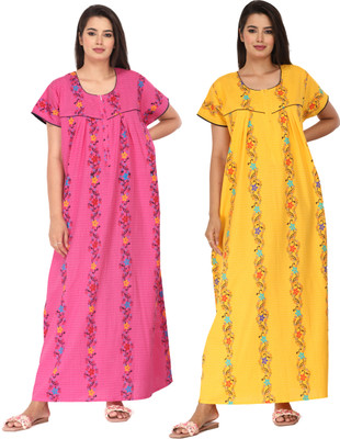 For N Beauty Women Nighty(Pink, Yellow)