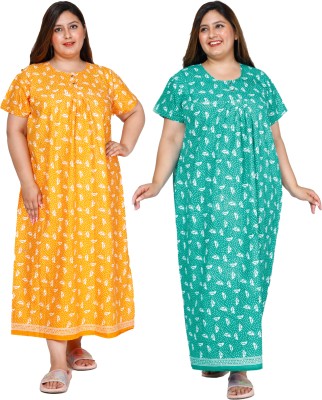 jaipzz apparels Women Nighty(Yellow, Green)