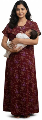 cuiteshop Women Maternity/Nursing Nighty(Maroon)