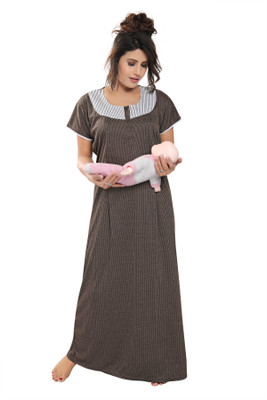 Eladystore Women Maternity/Nursing Nighty(Brown)
