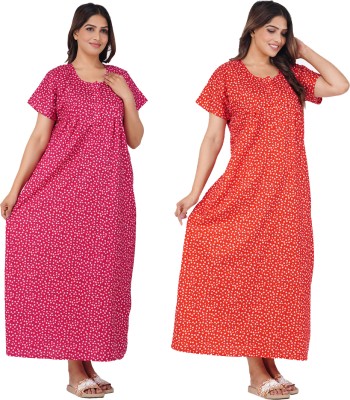 FAVNIC Women Nighty(Pink, Red)