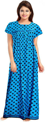 Saicreation Women Nighty(Blue, Black)