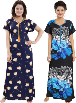 SHOPPING STATION Women Nighty(Blue, Black)