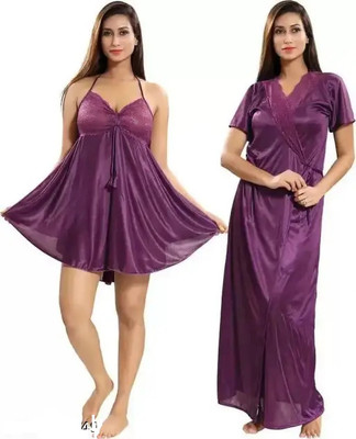 DIVYASTRI FASHION Women Nighty with Robe(Purple)