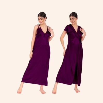 MF Fashion Women Nighty with Robe(Purple)