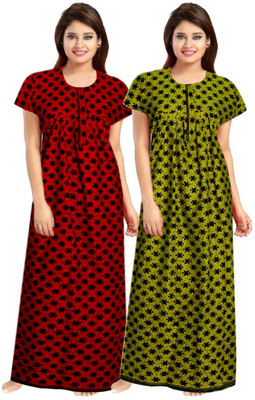 Savicreation Women Nighty(Red, Green)