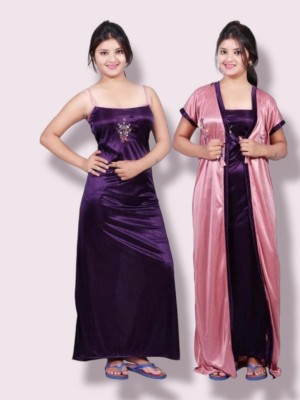 MAITRA FASHION Women Nighty with Robe(Purple, Pink)